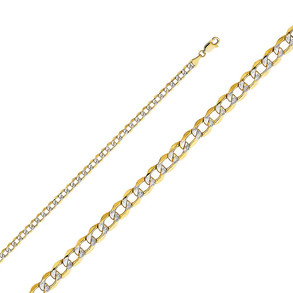 Pulseira de ouro 14k com corrente vazada de 4,2 mm e cravação pavé de ródio, 19 cm (7,5 polegadas), para homens e mulheres.