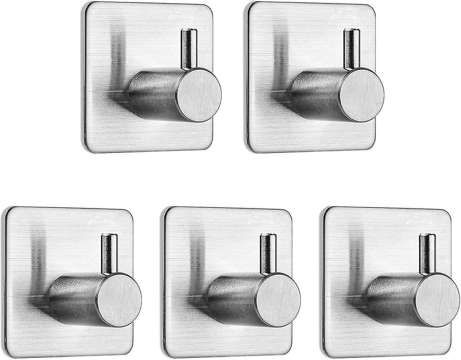 Self Adhesive Hooks 5 Pack, Stainless Steel Adhesive Door Hooks, Coat Hooks, Anti-Rust Waterproof St
