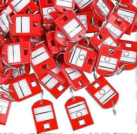 80 Pack Plastic Key Tags, Double-Sided Writing with Metal Ring and Label Window,Red