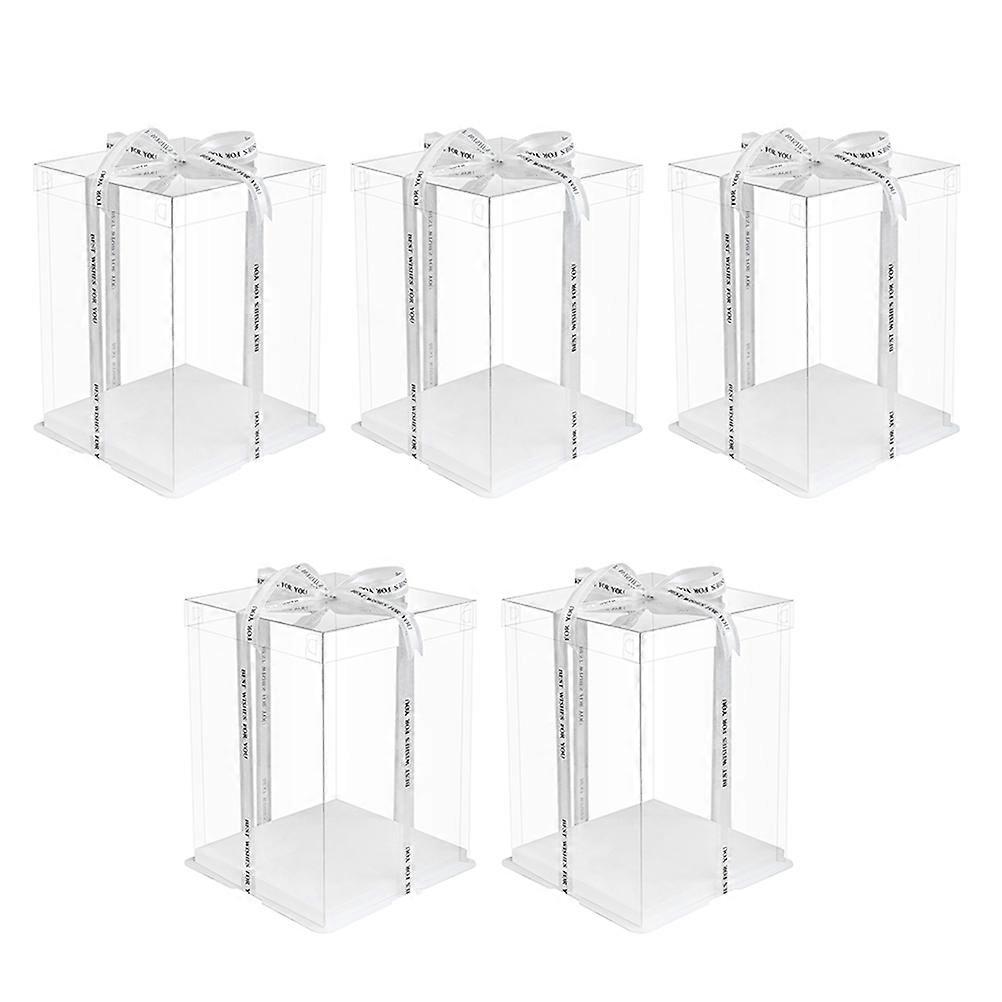5pcs Transparent Cake Box Cake Packing Box Double Layer Cake Container