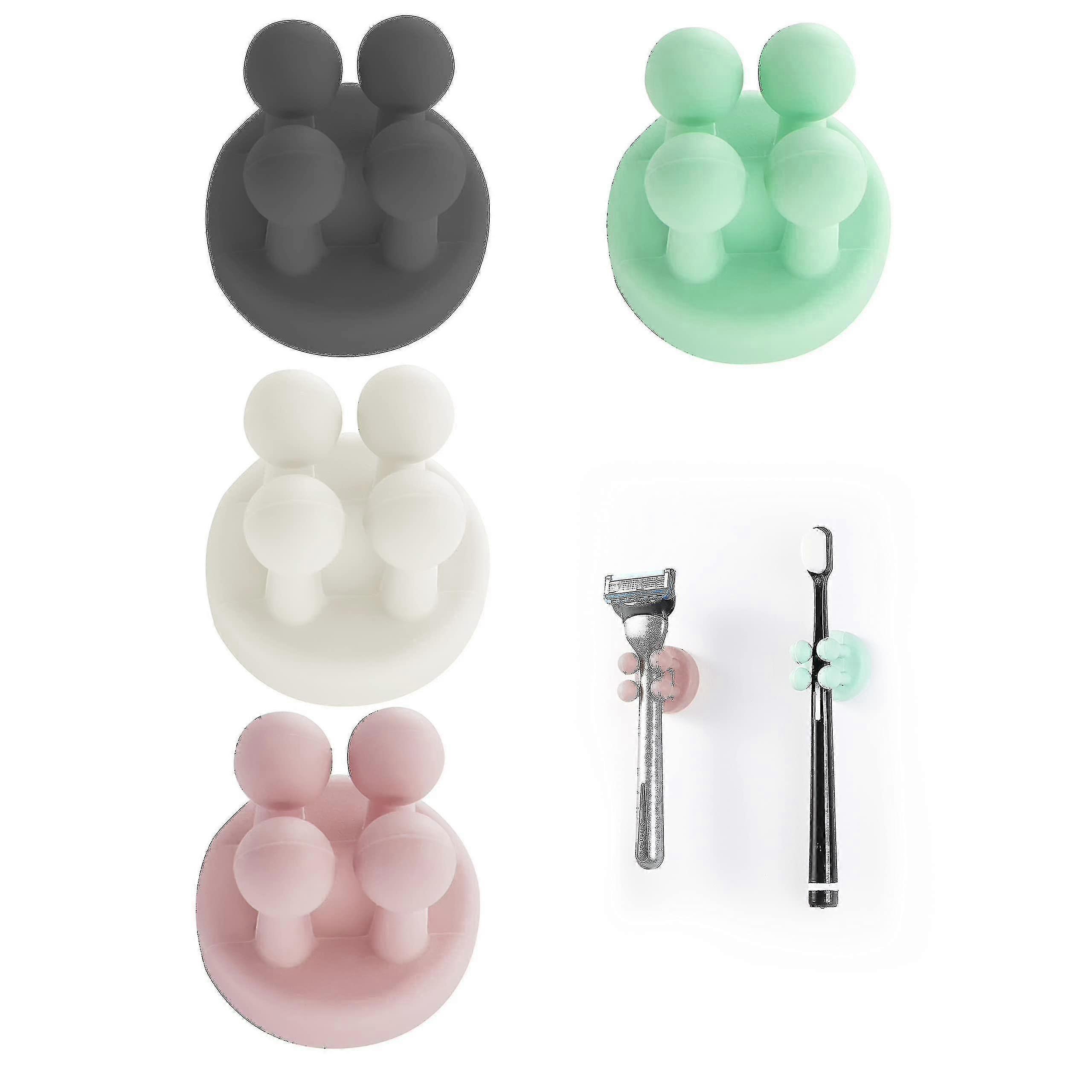 4 Pcs Silicone Toothbrush Holder Razor Multi-function Hook Waterproof Self Adhesive Plug_Sep