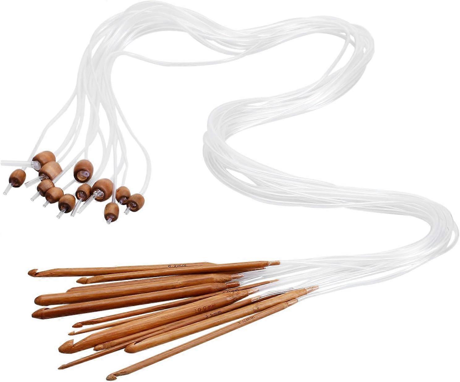 12PCS Bamboo Crochet Hooks Set Afghan Tunisian Carbonized Needle for Weave Craft, DIY Sewing Tools and Crocheting Projects