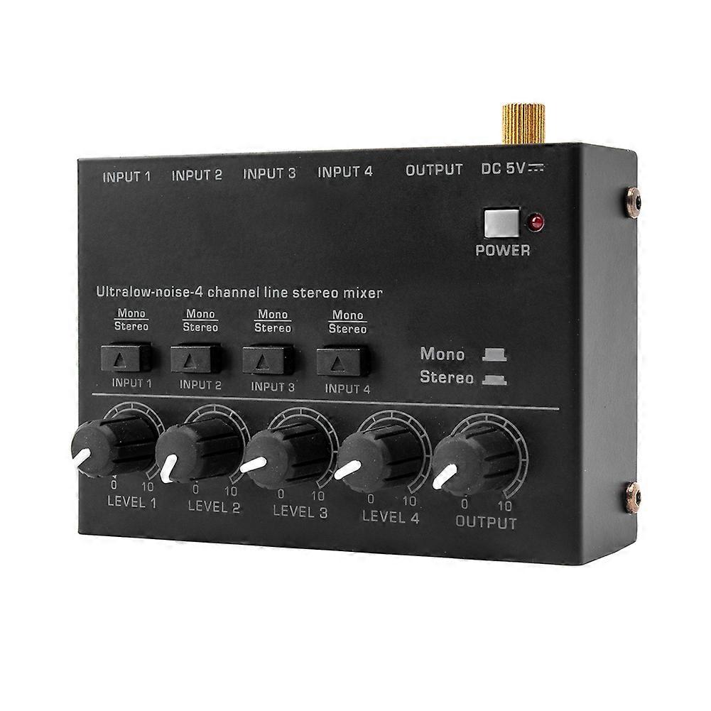 Ultra Low Noise 4 Channel Line Stereo Mixer 4 Input 1 Output DC 5V Portable Mini Audio Mixer Microphone Keyboard US PLUG