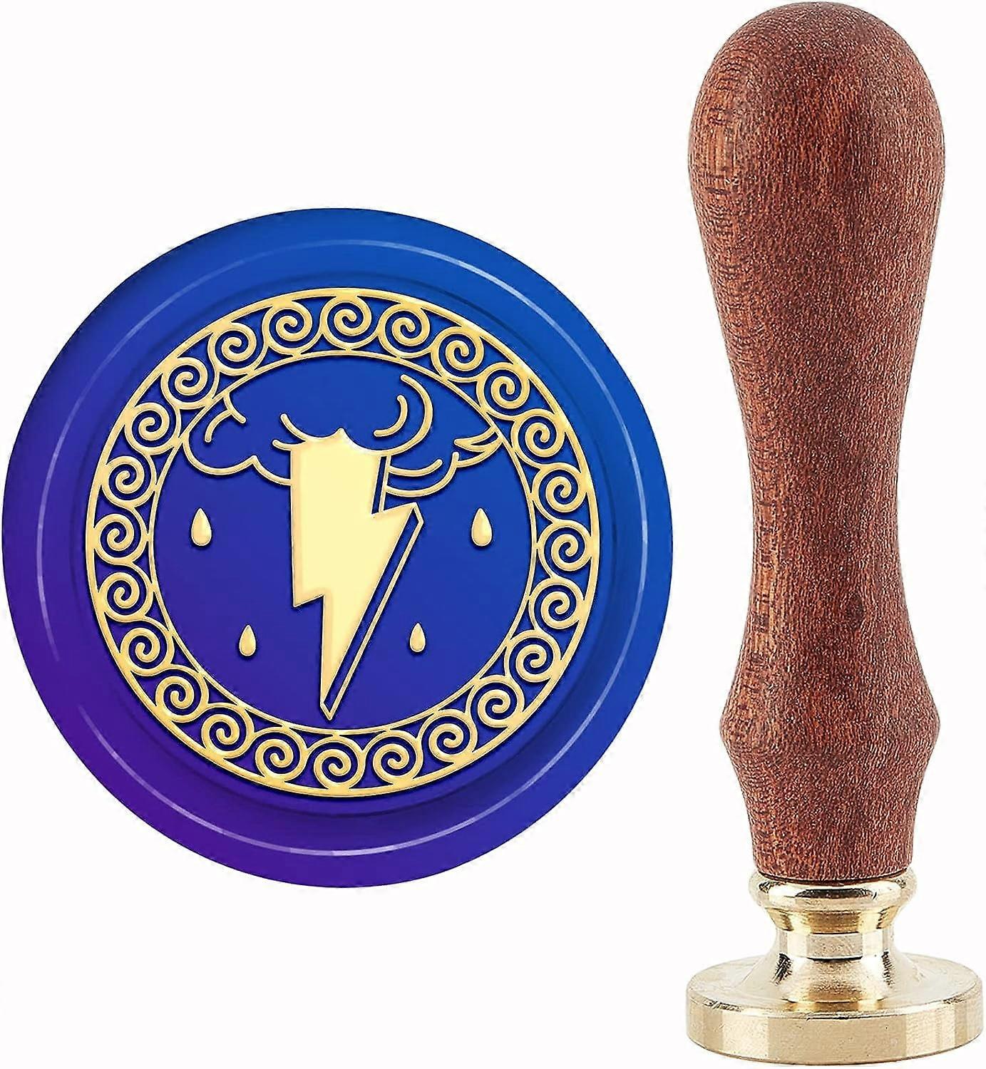 Lighting Clouds Wax Seal Stamp Removable Brass Sealing Stamps Heads 30mm with Vintage Wooden Handle for Envelopes Letter Invitations DIY Wedding Birth