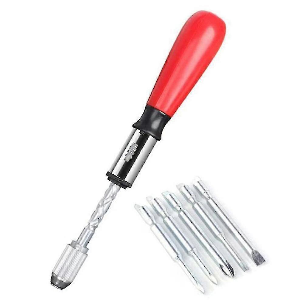 Push Pull Ratchet Screwdriver Set 5 in 1 Screwdriver Bit Set Sleeve Driver Bit-Holder Ratchet Socket Screw Kit Red