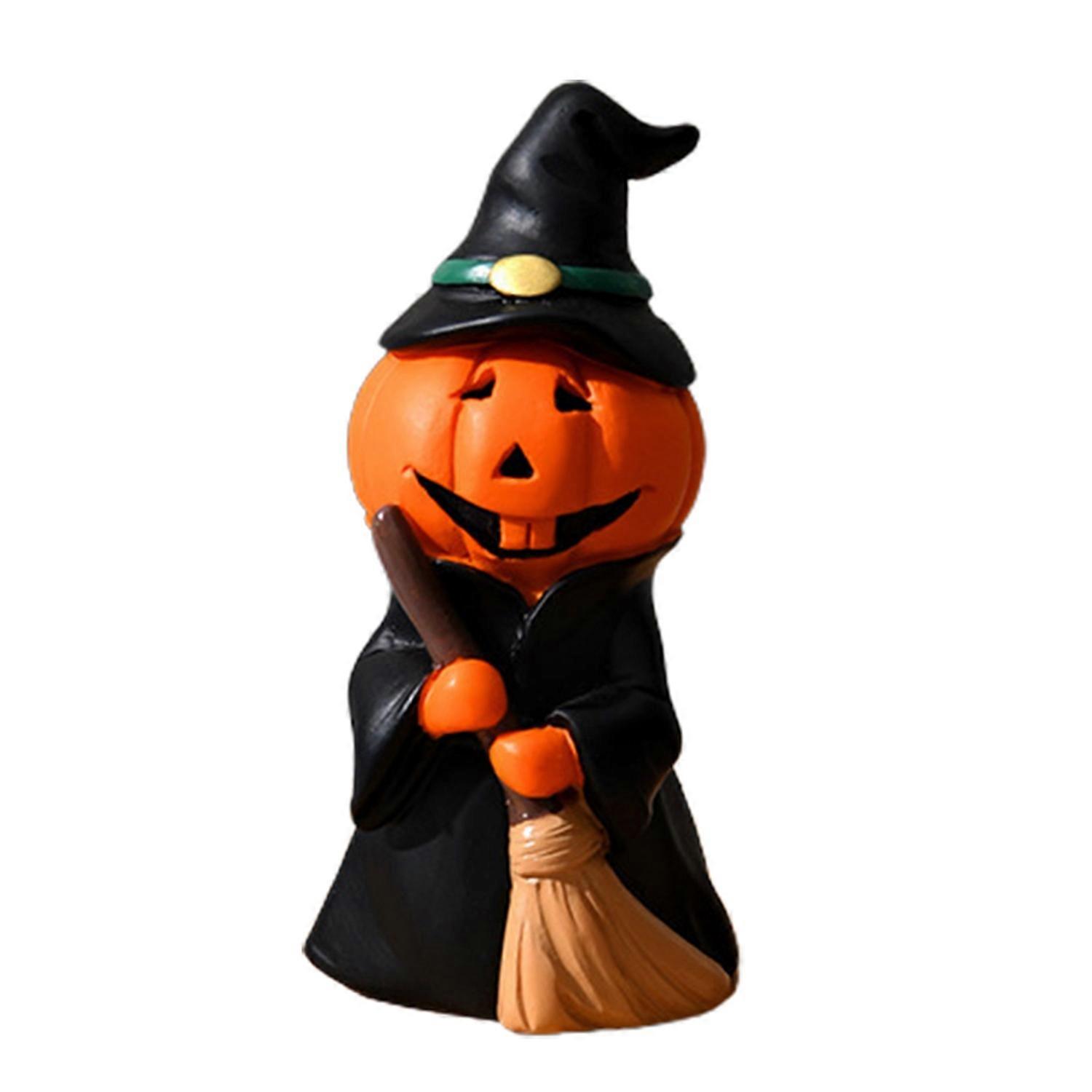 Halloween Pumpkin Man Figurine Resin Demon Witch Top Hat Pumpkin Statue Sculpture Home Office