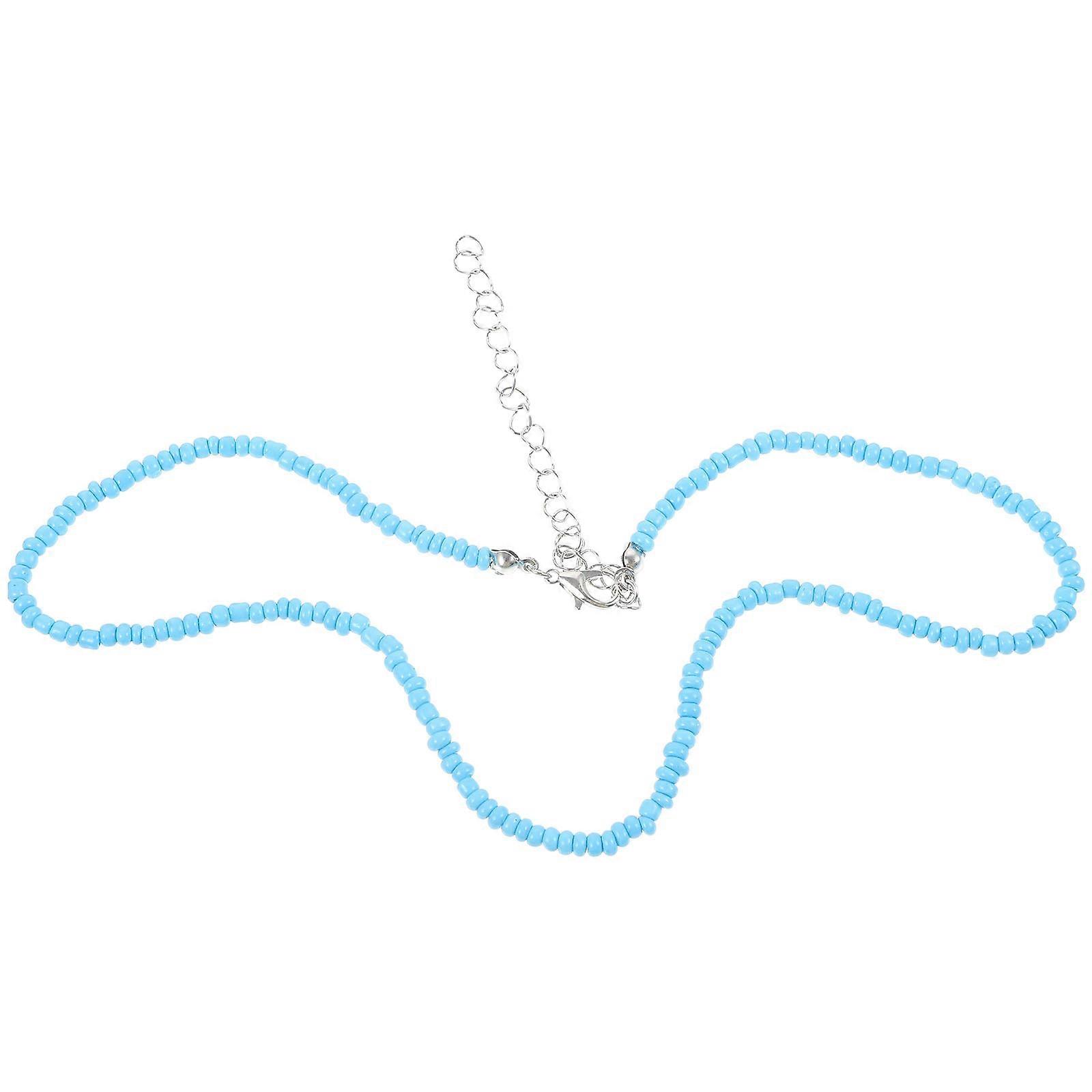 1Pc Individual Character Beaded Single - Layer Necklace Simple Color Rice Bead Necklace (Blue)