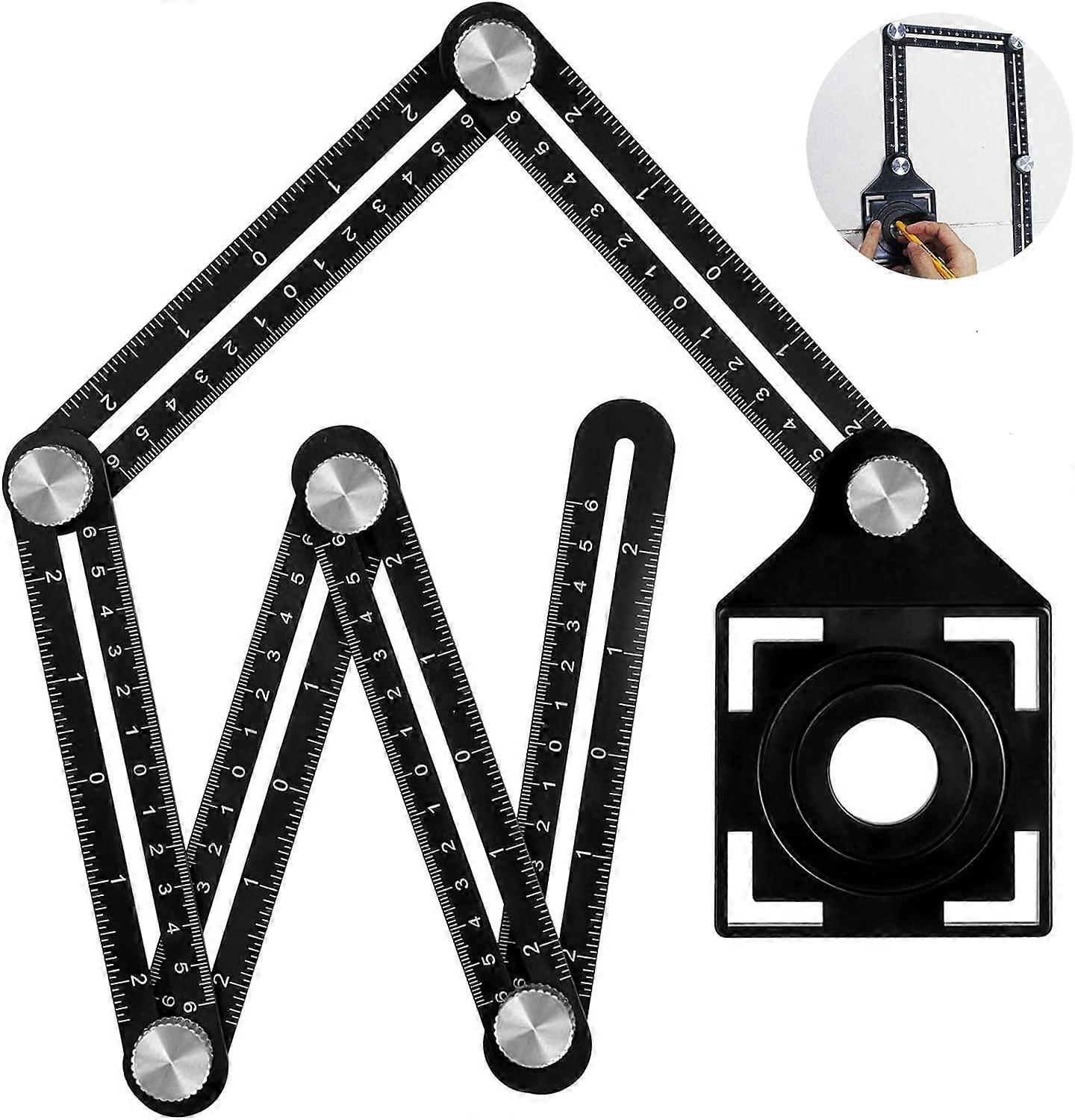 Multi-Angle Measuring Ruler, 6-Sided Aluminum Alloy Folding Ruler With Positioning Hole, For Diy Carpenters, Tilers, Craftsmen