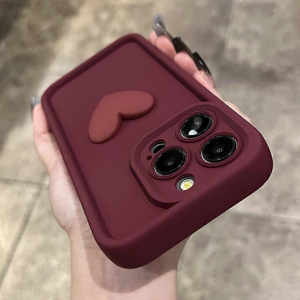 Mobile Phone Cases 3D Love Heart Soft Case For iPhone 16/16 Plus/16 Pro/16 Pro Max/15/14/13/12 series Shock Absorber Cover Burgundy