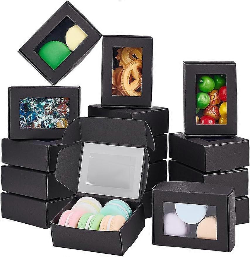 30Packs 3.3x2.3x1.1 Inches Rectangle Black Kraft Paper Boxes with Clear Windows