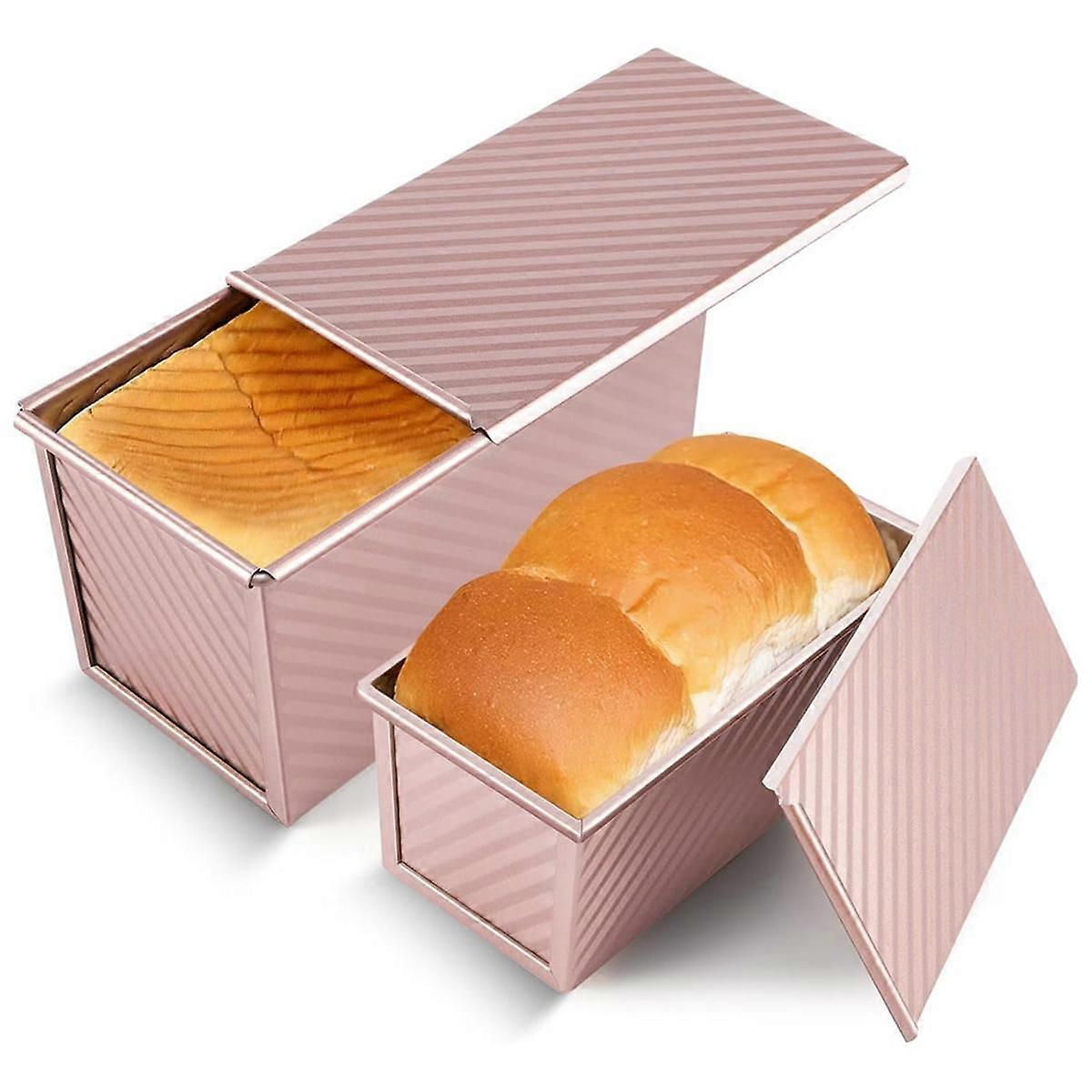 2Pack Pullman Loaf Pan with Lid,Non-Stick Sandwich Bread Loaf Pan,1 Lb/0.5 Lb Capacity,Bread Toast Box Mold for Baking