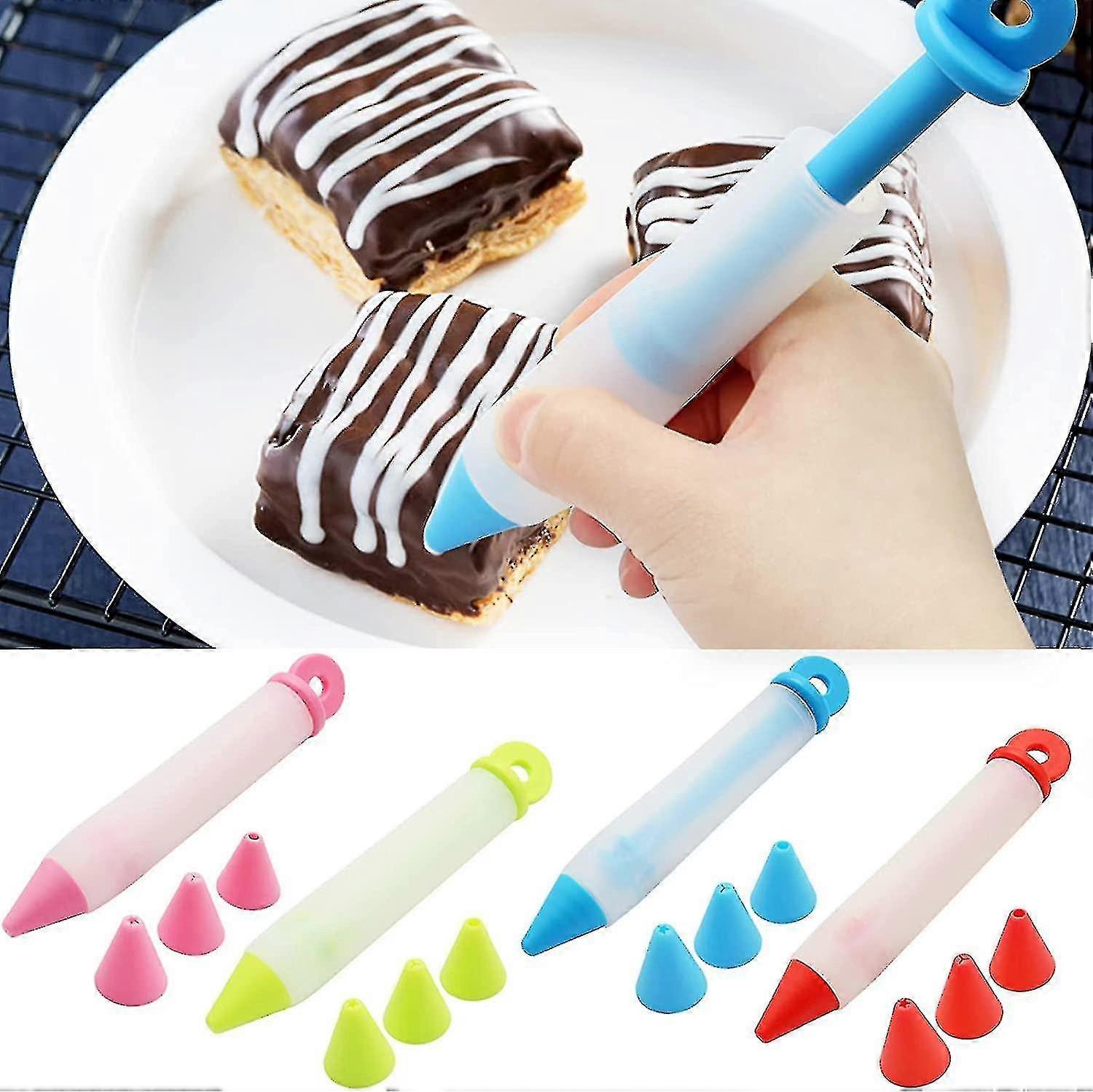 Cake Decorations Pens Kit, Silicone Icing Pens Cake Writing Tools With 4 Patterns Of Icing Piping Pen Tips, Baking And Diy Cake Accessories
