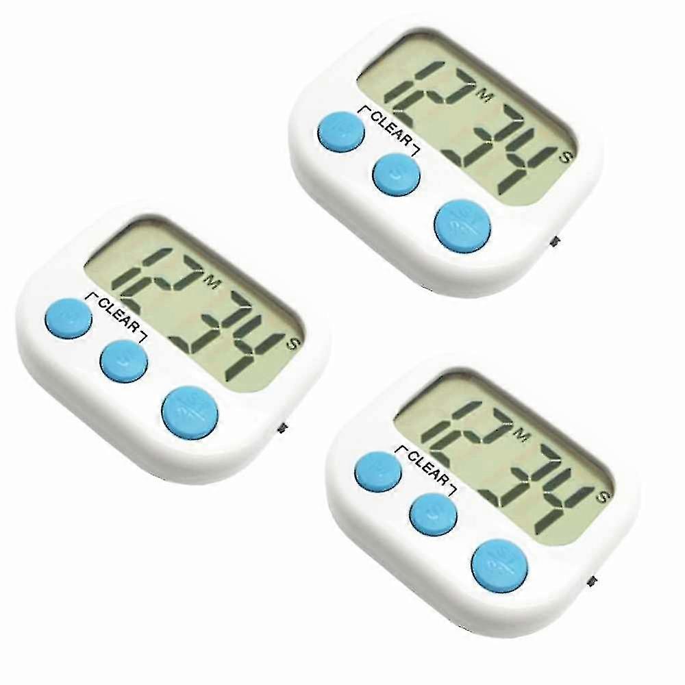3 Pack Digital Kitchen Timer Magnetic Back Big Lcd Display,3 White