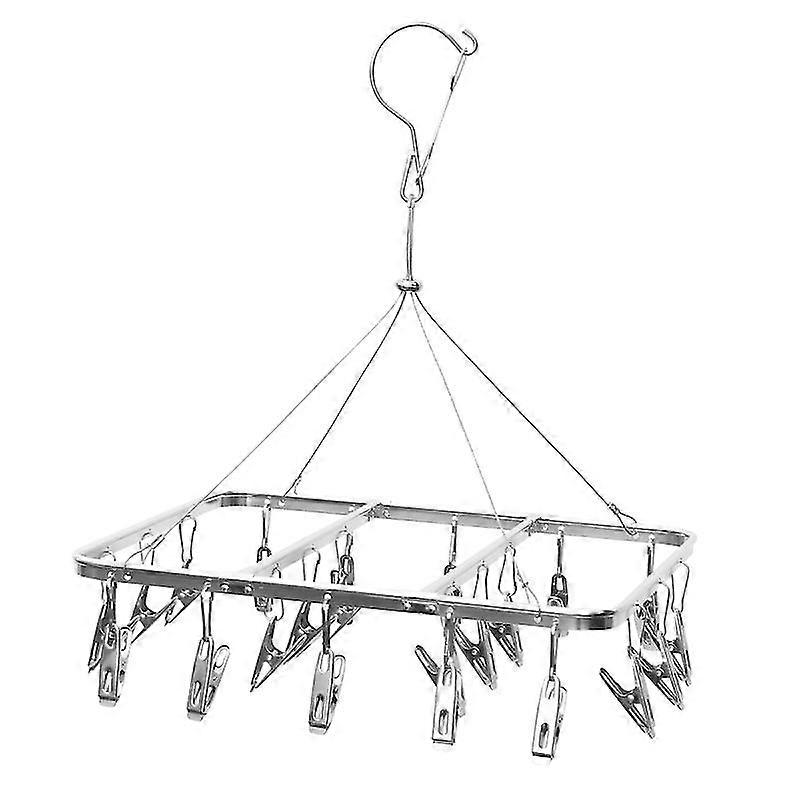 Aluminium Alloy Clothes Hangers Double Lines Square Laundry Hanger Wind-Proof Clothes Drying Hanger With Clips 26 Clips (Thickened Wire)