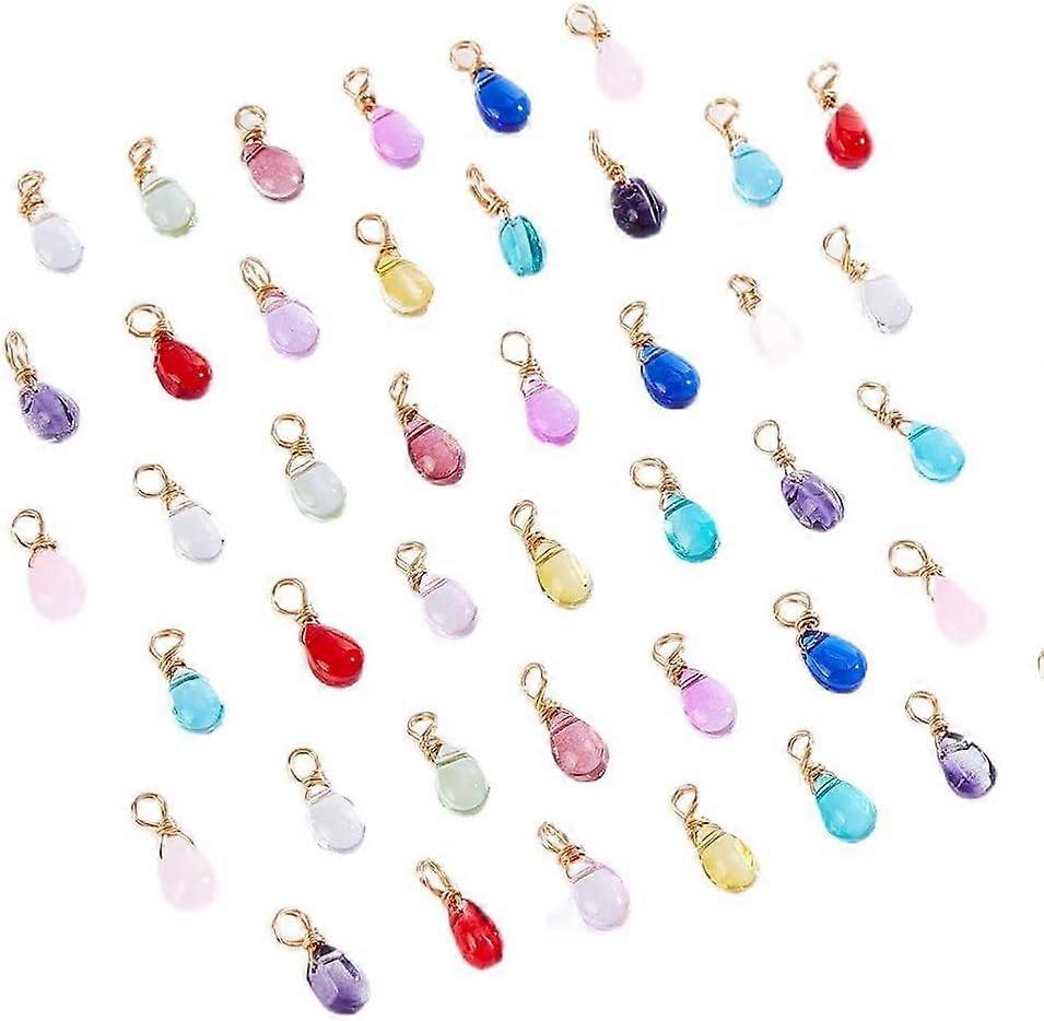72Pcs Teardrop Glass Charms 12 Colors Waterdrop Beads Dangle Charm Drop Bead Charms with Wire Wrapped for DIY Crafts Bracelets Necklace Key Ring Jewel