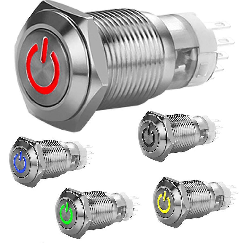 Metal ON/OFF Switch Waterproof LED Power Push Button 12mm 12V Car LED Power Momentary Push Button 1NO 1NC red blue