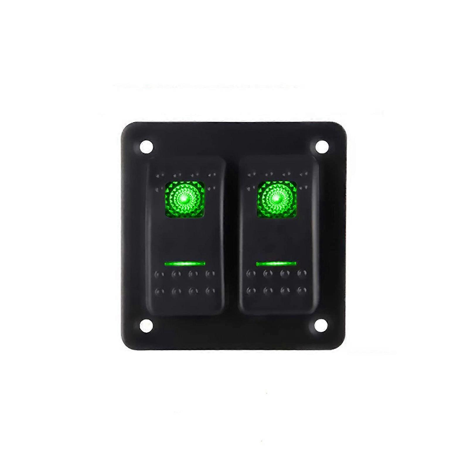 2 Gang Rocker Switch Panel 12?24V Green LED Universal for Car Bus Truck Boat Sweeper Sprinkler Yacht