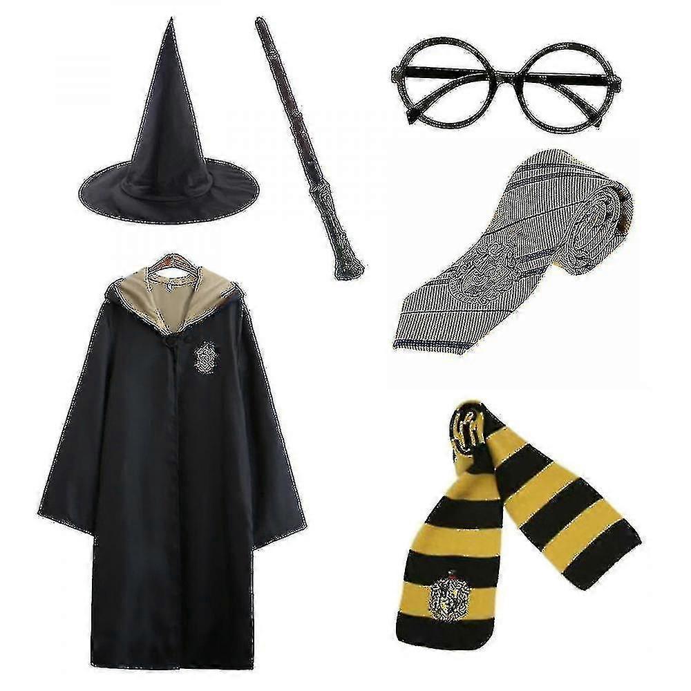Harry Potter 6pc Set Magic Wizard Cosplay Fancy Dress Cape Cloak Costume