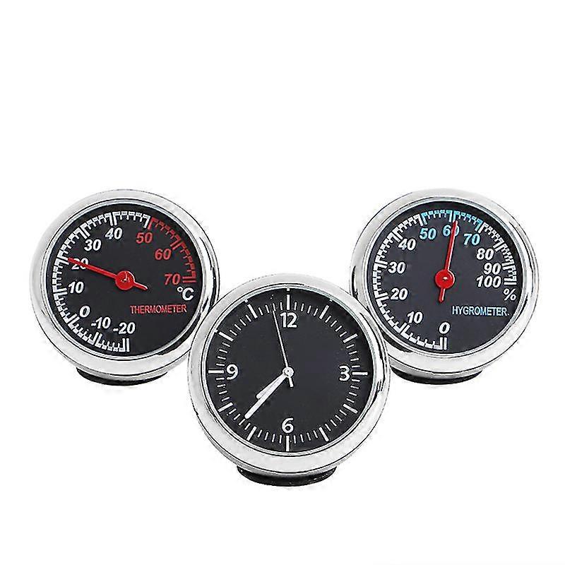 3pcs Car 4cm Quartz Hygrometer Time Clock Temperature Thermometer Moisture Meter