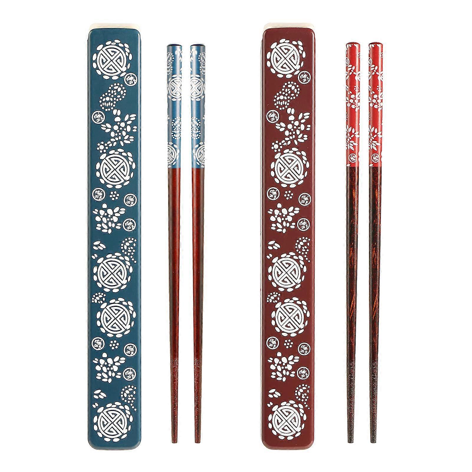 2 Pairs Chopsticks Portable Chopsticks Set with Case Reusable Natural Wooden Chopsticks Japanese Style Eco-Friendly