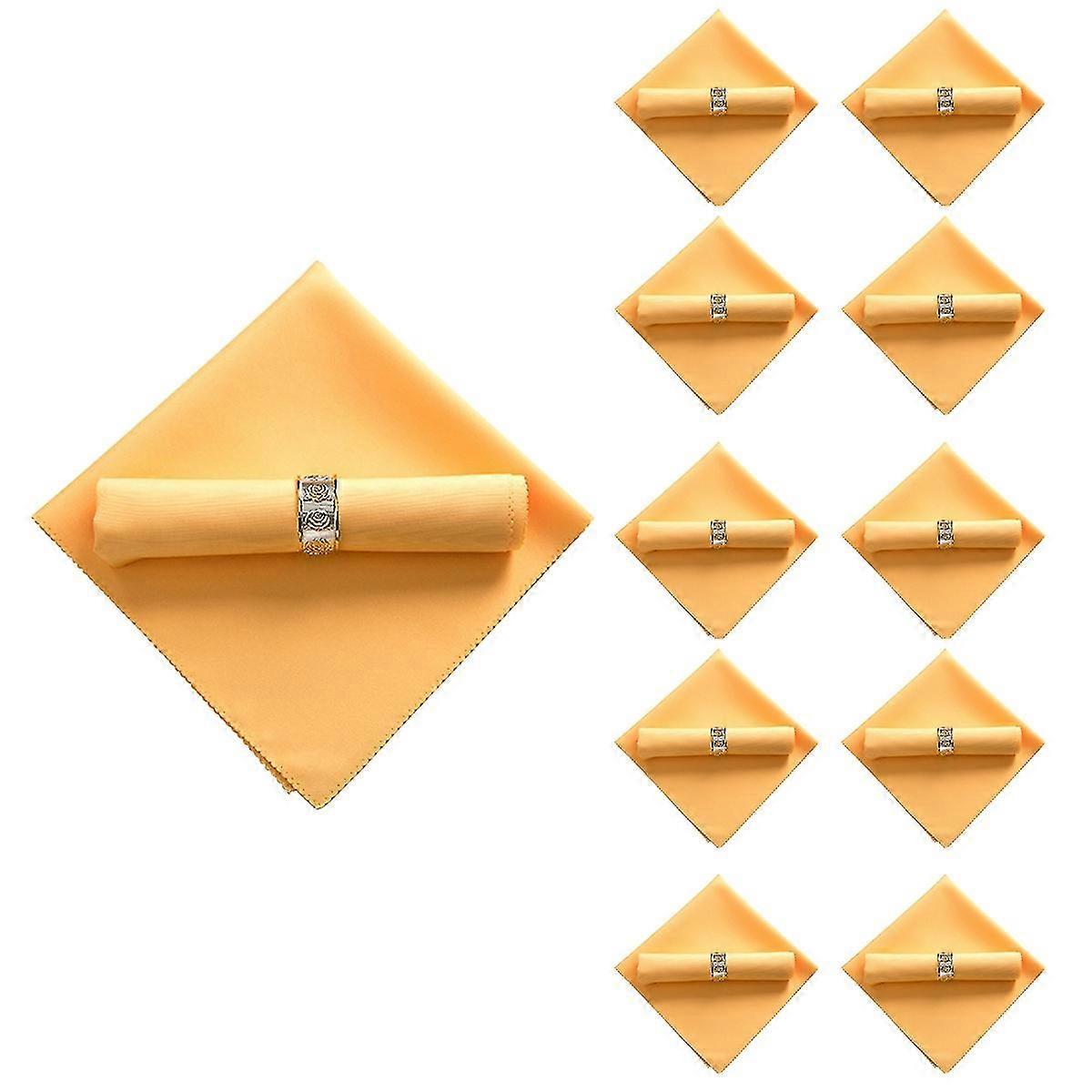 10pcs 48x48cm Polyester Tissu Serviettes pour Restaurant Mariage Banquet Dîner, Jaune Or