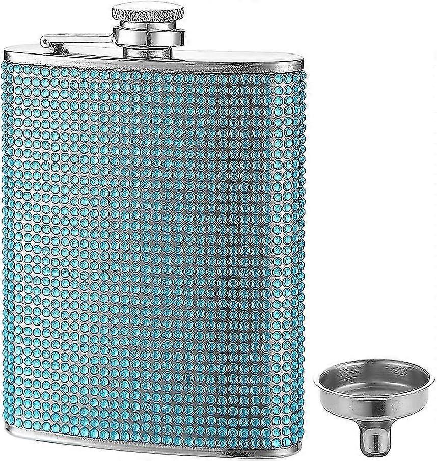 Hip Flask For Heilwiy Liquor, Blue Glitter Flask 8oz With Never-lose Cap Gift