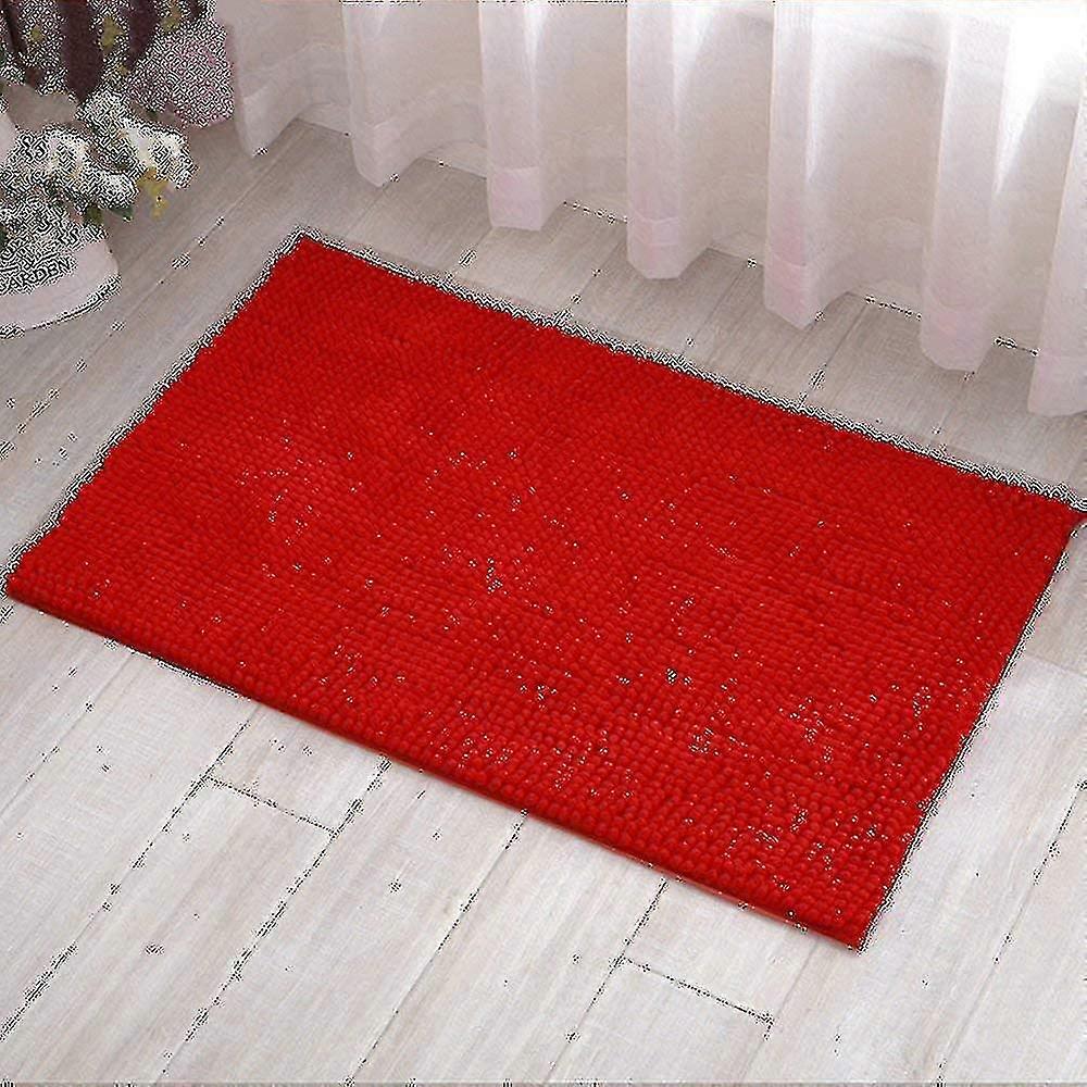Bath Rug Super Soft Absorbent Non Slip Microfiber Chenille Carpet,red