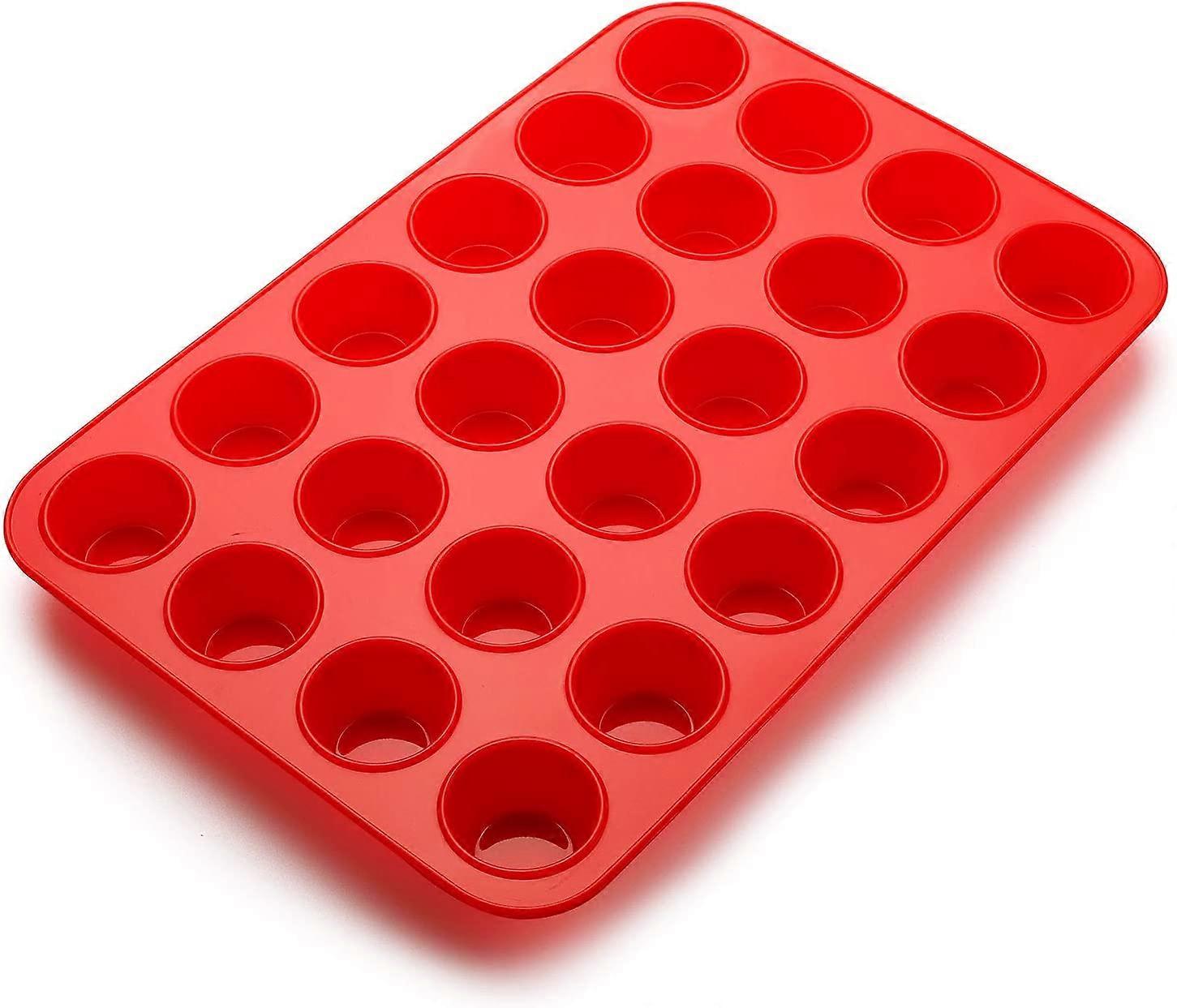 24 Hole Mini Muffin Pans - Silicone - With Non-Stick Coating-34 x 23 x 2.5cm - Diameter 4.5cm - Red - Set of 2