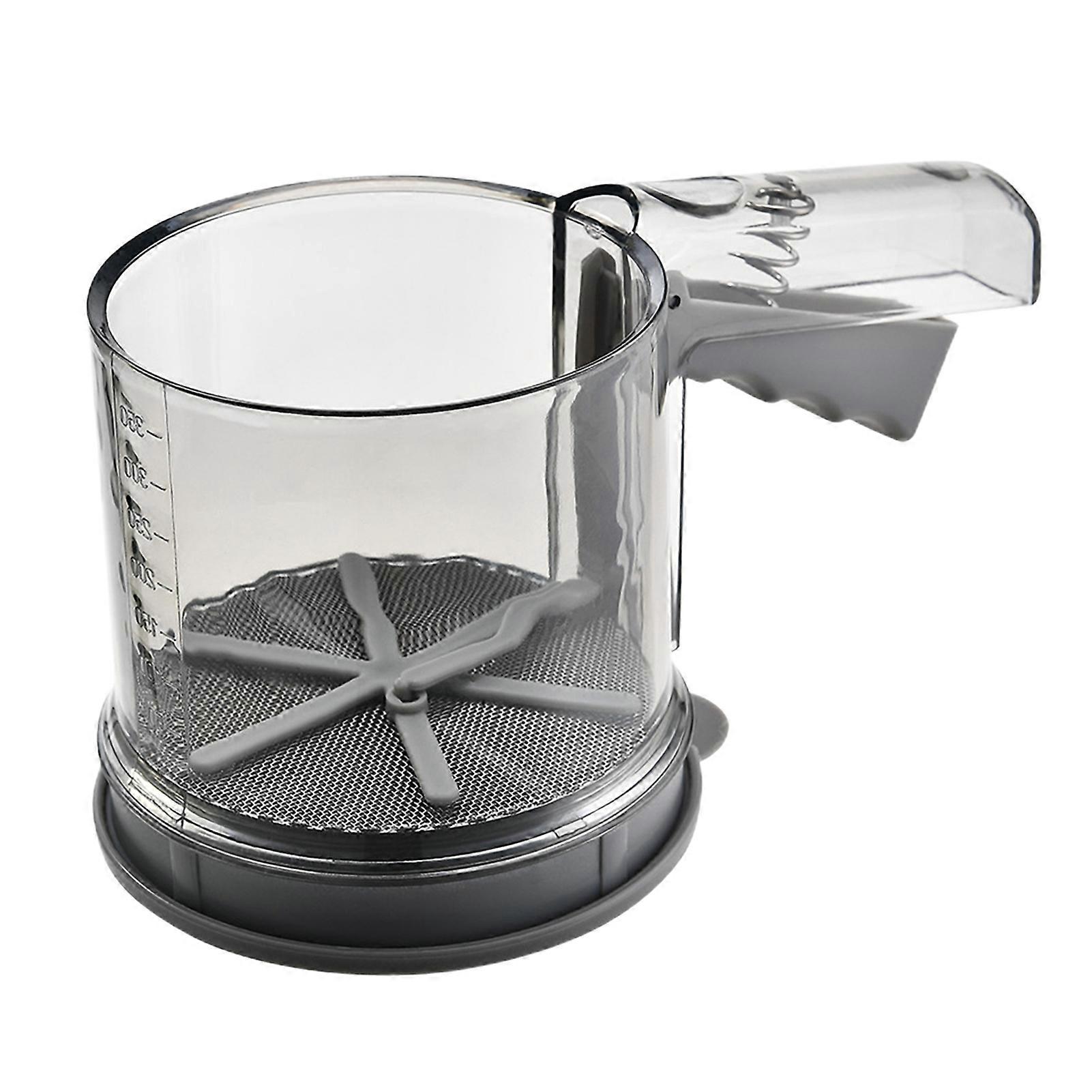 Flour Sifter Clear Scale Fan-shaped Rotary Blade Press Type with Bottom Cover Hand Press Filter Powdered Sugar Sieve Home Supply KAESI