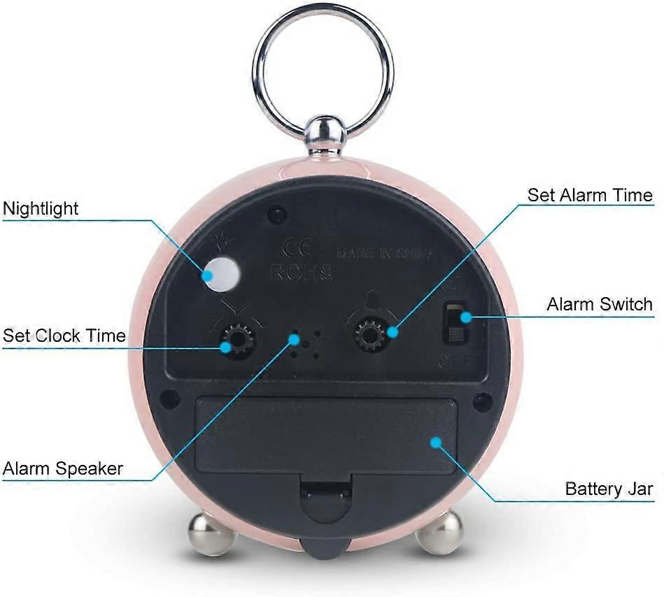 Noir - Réveil analogique à piles, Mini horloge ronde de chevet pour la