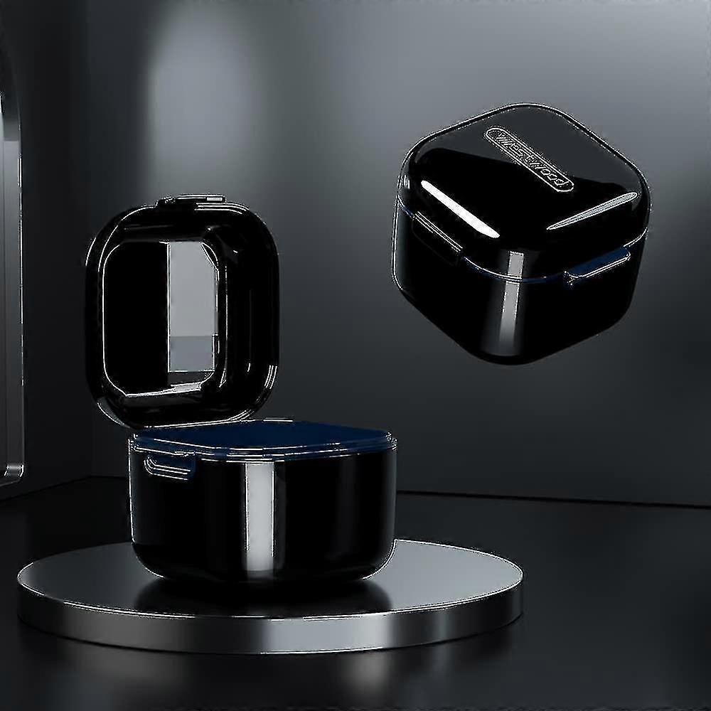 Denture Box With Strainer, Portable False Teeth Container, Hygienic Denture Container Compatible Storage (black)