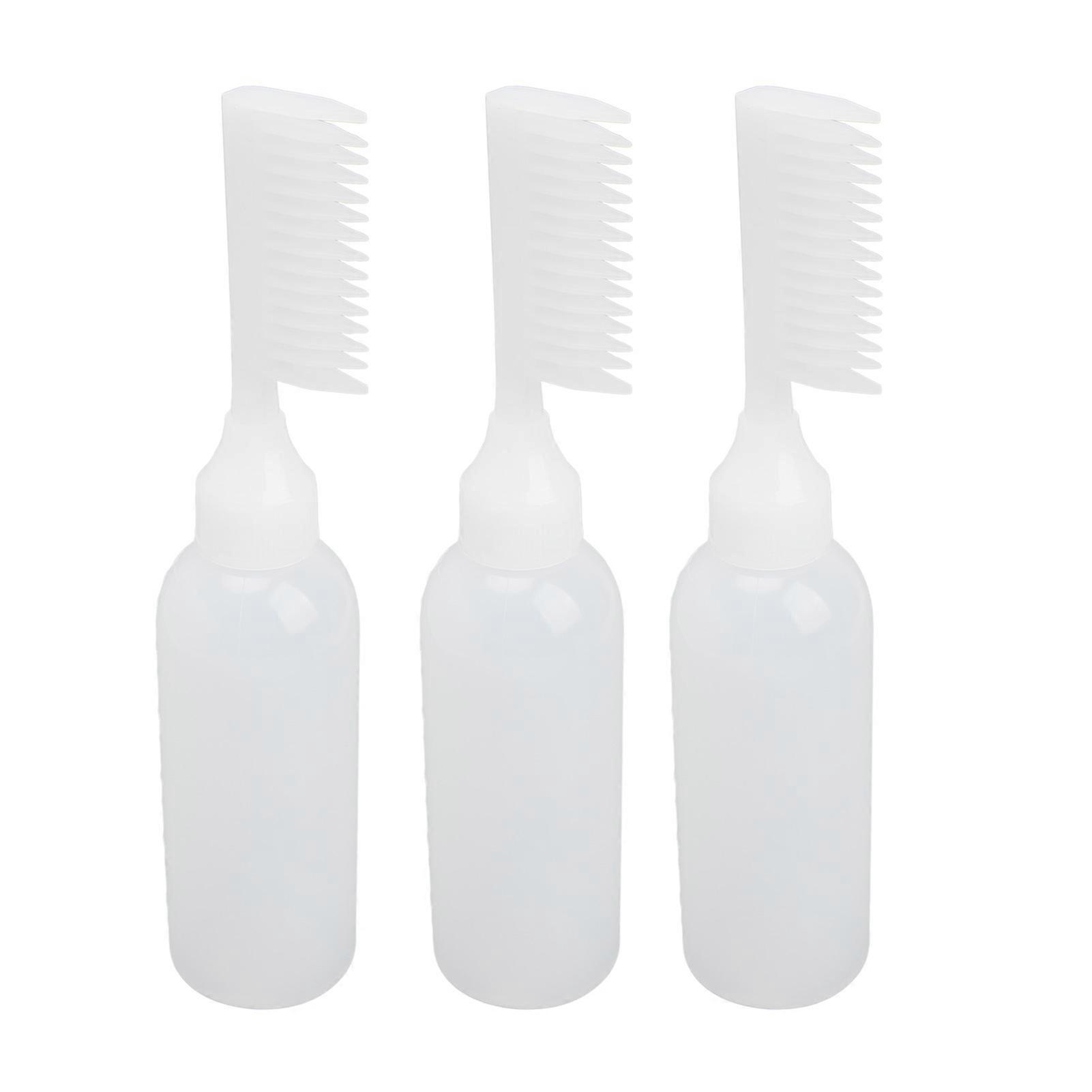 3pcs Root Comb Applicator Empty Bottle PE Squeeze Clear Scale Hair Coloring Dyeing Bottle White
