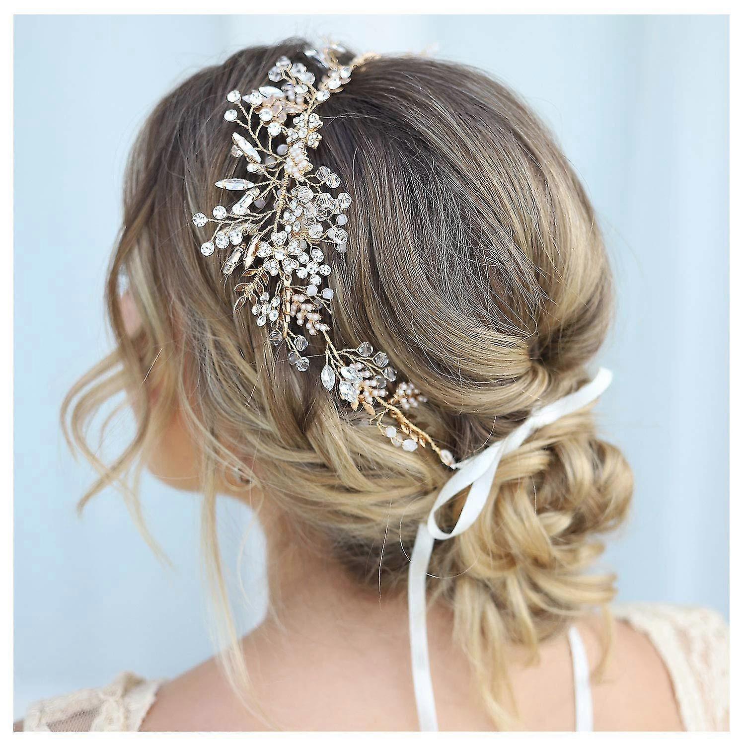 Gold Rhinestone Wedding Headband Handmade Hair Band Bridal Headpiece Hair Accessories For Brides Bridesmaid