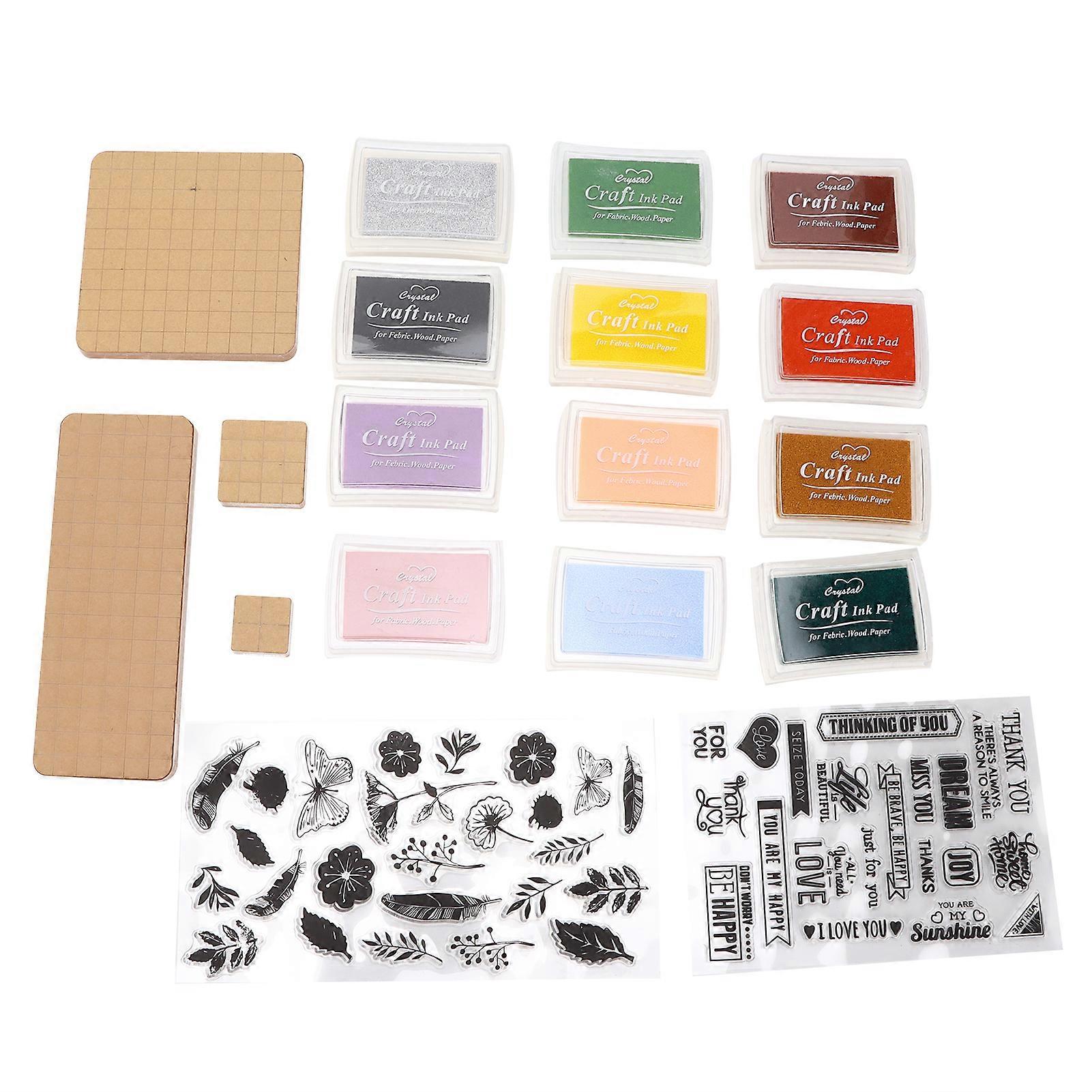 Acrylic Stamp Tools Include 4 Acrylic Blocks 12 Ink Pad 2 Transparent Seal Stamp Blocks Set for DIY Crafts Card Making