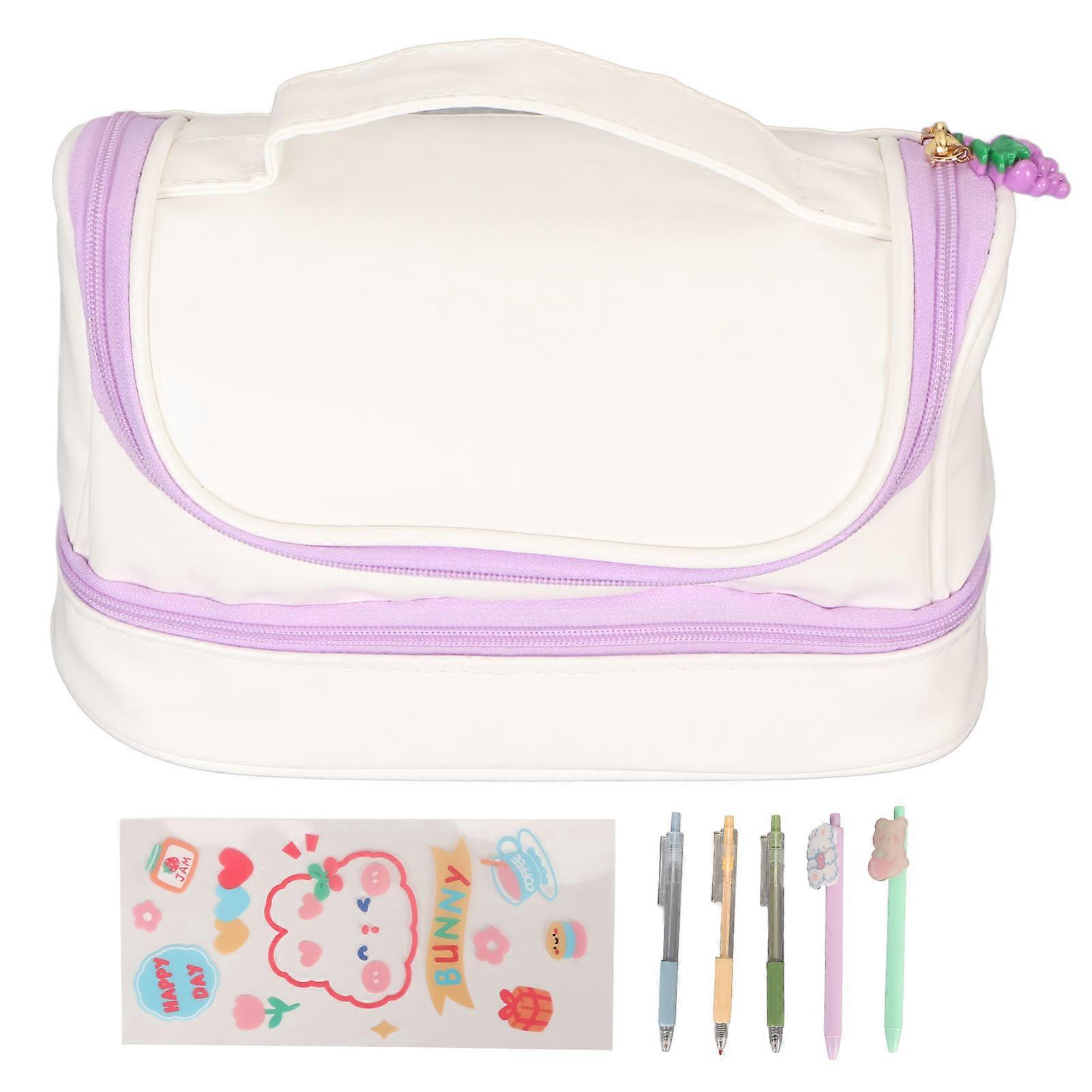 Double Layer Pencil Case Cute Stylish Fluent Zipper Large Capacity Pencil Pouch with Neutral Pen for School Home