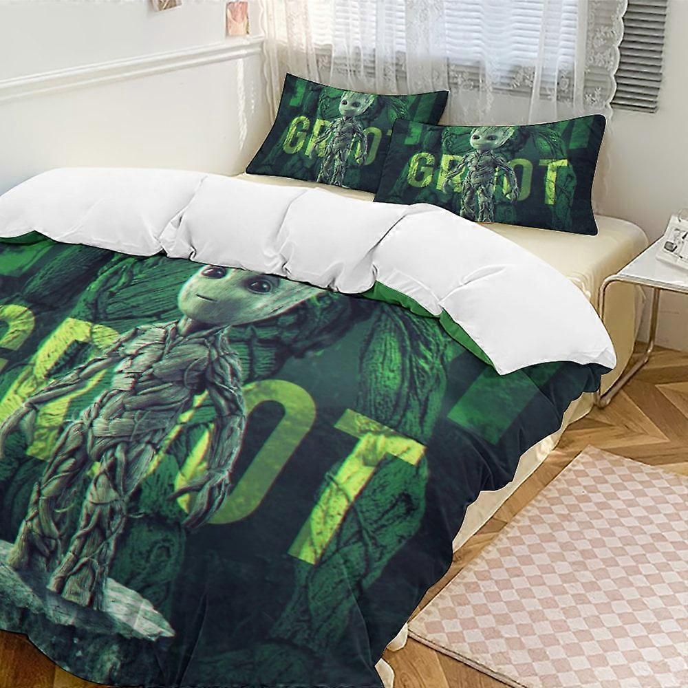 Bedding set HF117 I Am Groot Bedding Comforter Sets, 3-Piece Bedding Set Soft Warm Bed Set with 1 Duvet Cover And 2 Pillowcases for Bedroom All Season