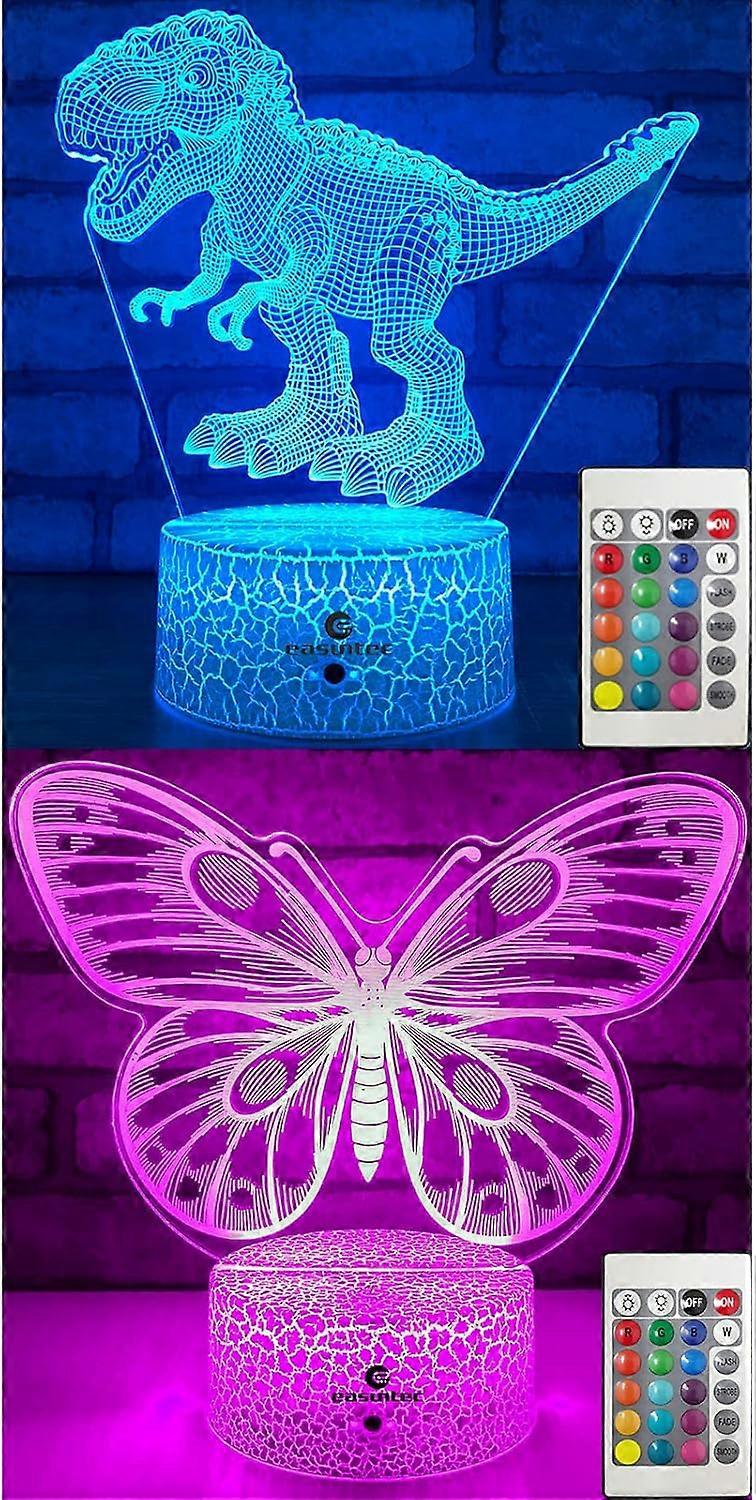 T-rex Dinosaur + Butterfly 3D Night Light ( 2 in 1 Bundle)