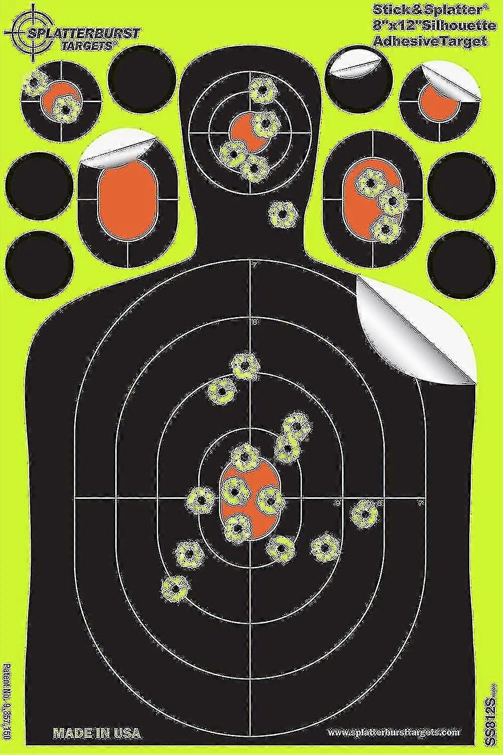 Splatterburst Targets - 8 X 12 Inch Stick & Splatter Mini Silhouette - Self Adhesive Shooting Targets - Gun - Rifle - Pistol - Airsoft - Bb Gun - Pell