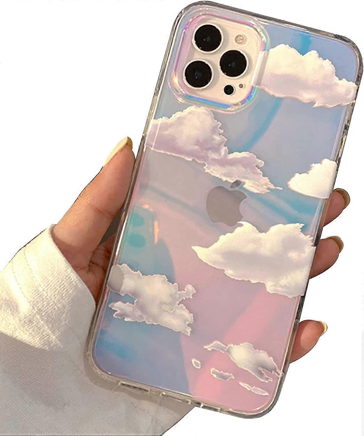 Cute Clear Holographic Designed for iPhone 14 Pro Max Case 6.7 inch 5G 2022 Released,Shockproof Protective Phone Cases Slim Cover for White Aesthetic 