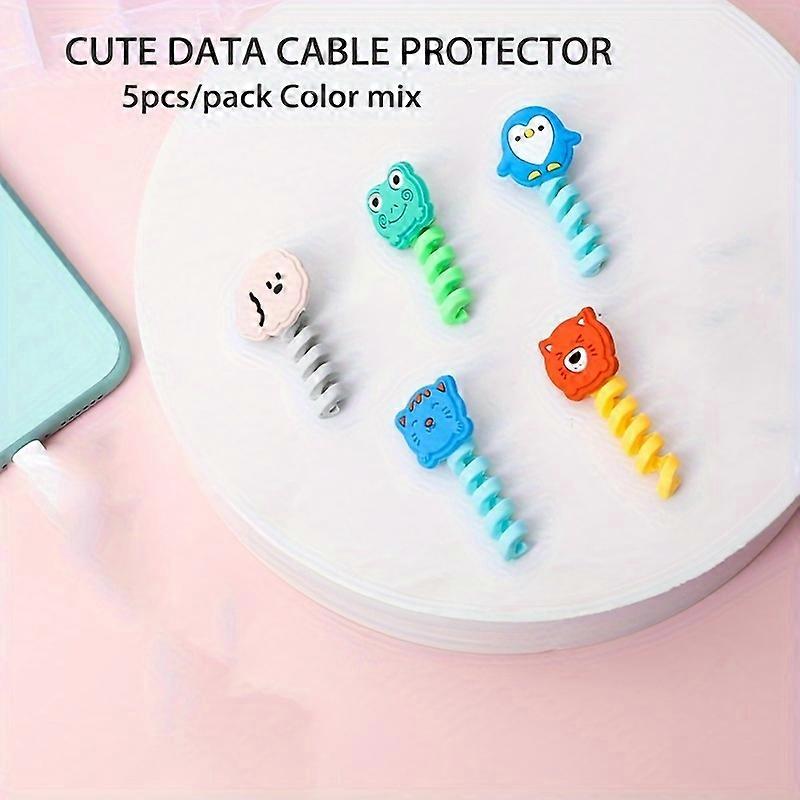 5-Piece Adorable Cartoon Silicone Cable Wraps & Headset Holders - Durable Abs Material