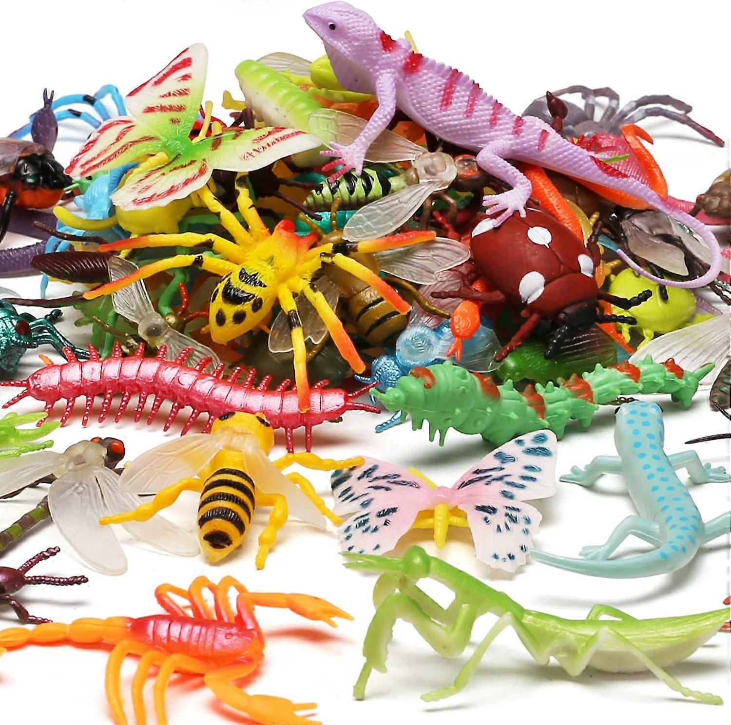 76 Pack Mini Plastic Bug Set, Realistic Insects Toy for Child, Fake Bugs Figure for Kid, Toddler, Insect Themed Party Favors Gift, Cupcake Topper, Edu