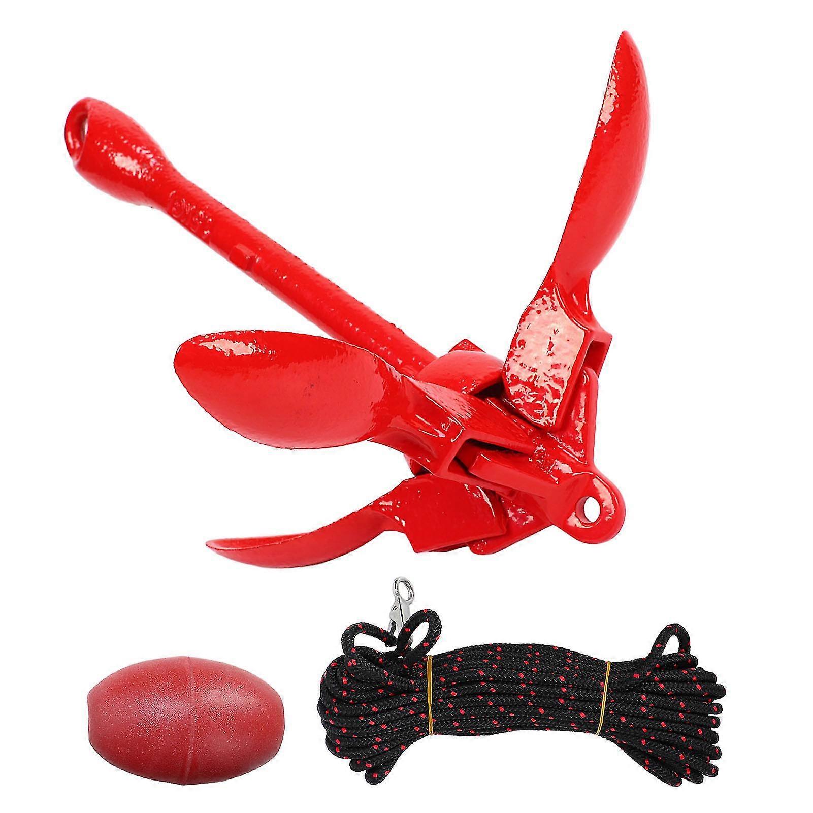 Kayak Anchor Kit - Foldable Boat Anchor with Rope, Marine Buoy Kit, Red Carbon Steel