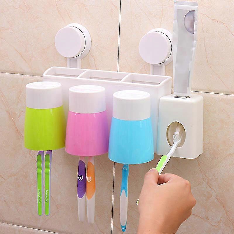 Toothbrush Holder Storage Set Wall Mounted Toothpaste Dispenser With Cups Bathroom