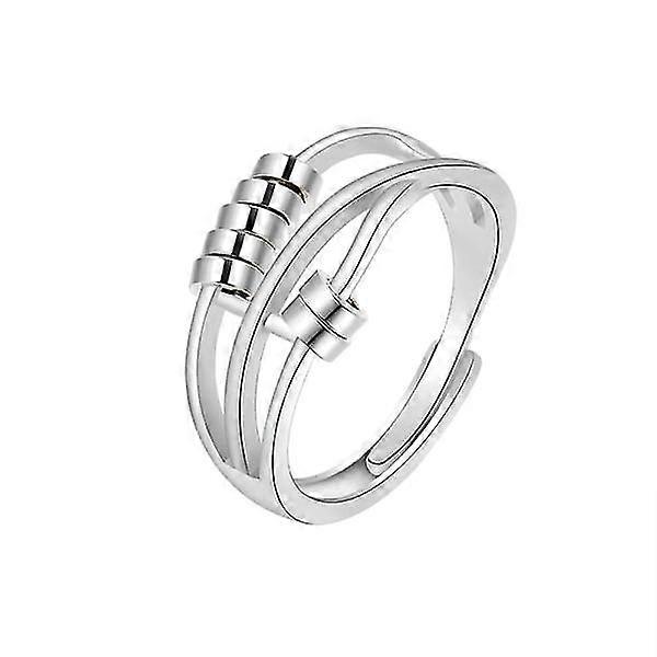 Adjustable Anti-stress Ring With Rotatable Small Rings Silver