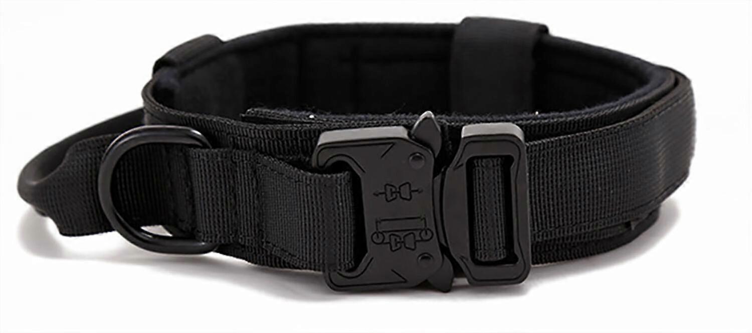 (black-L)Tactical Dog Collar with Control Handle Nylon Military Adjustable Collar, Metal Buckle, Padded for Medium Dogs