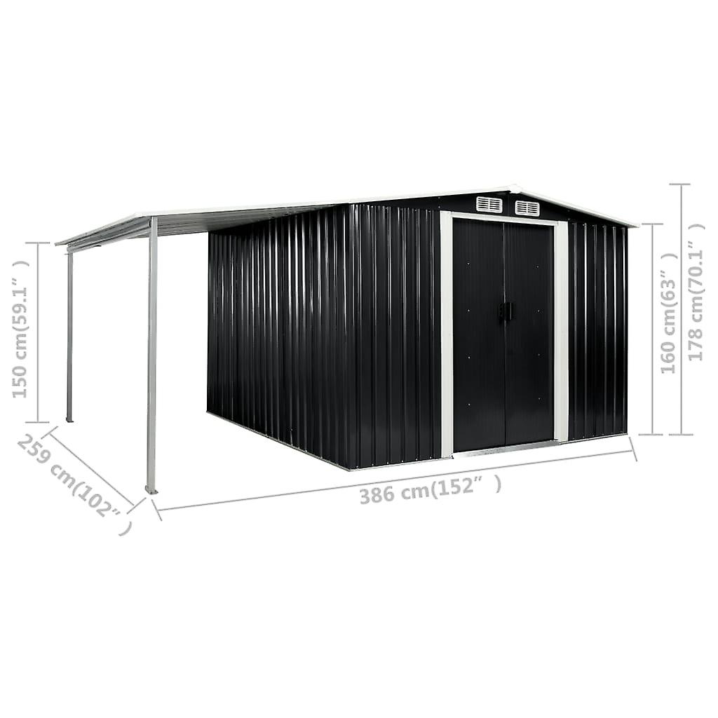Abri De Jardin Métal Anthracite 257x580x181 Cm - Acier Galvanisé - Portes Coulissantes - Rangement Outils Et Mobilier