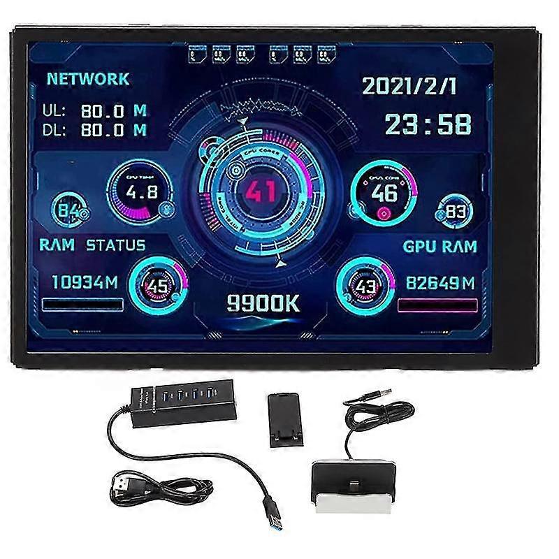 Pc Monitor,3.5 Inch Ips Usb Mini Screen Cpu Ram Hdd Data Temperature Display 360 Degree Type C Scre