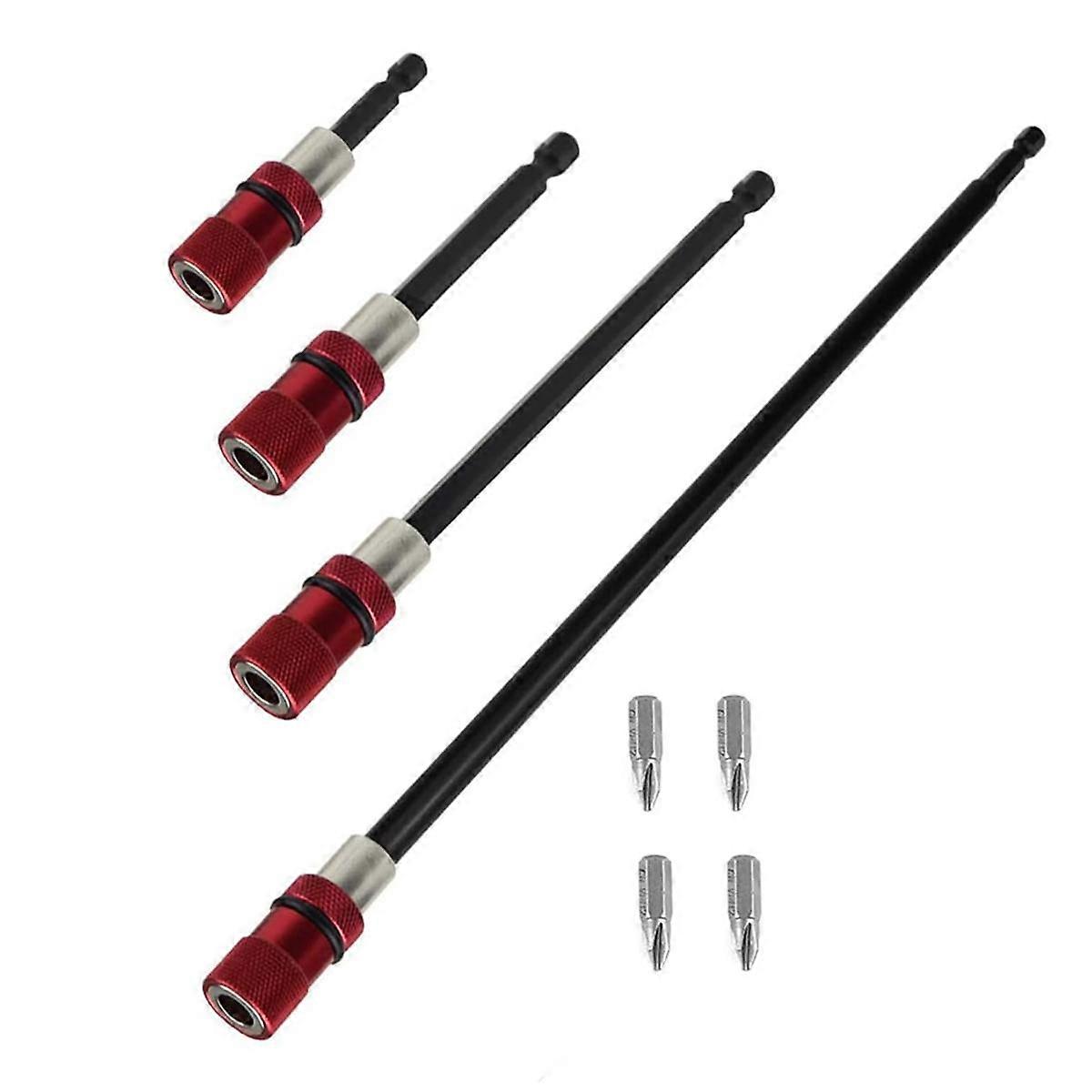 Drill Extension Bit Holder 4Pcs,12 Inch Drill Screwdriver Bit Holder Bar Chuck Adapter Extender 1/4 Inch Hex Bit Holde