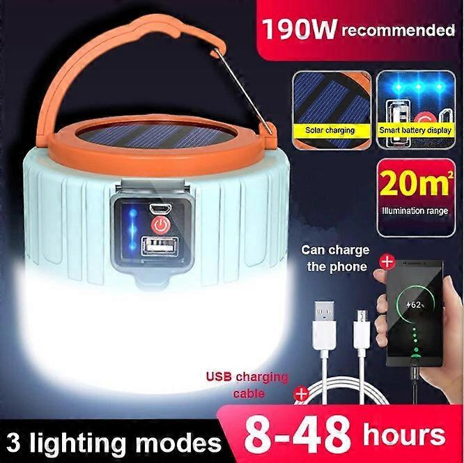 60W/190W/240W Solar LED Camping Light USB Rechargeable Bulb Outdoor For Barbecue Hiking Tent Portable Lantern Emergency Light