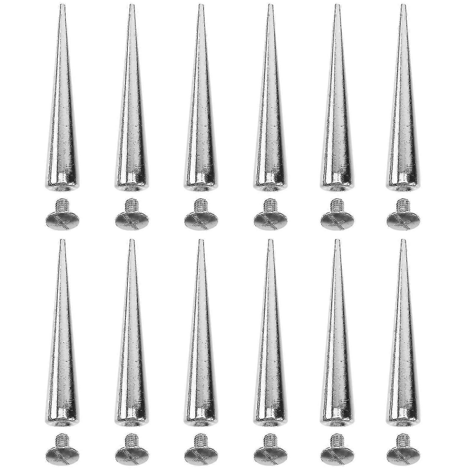 10pcs Solid Punk Bullet Large Spikes Metal Leather Rivets Diy Silver Cone Studs